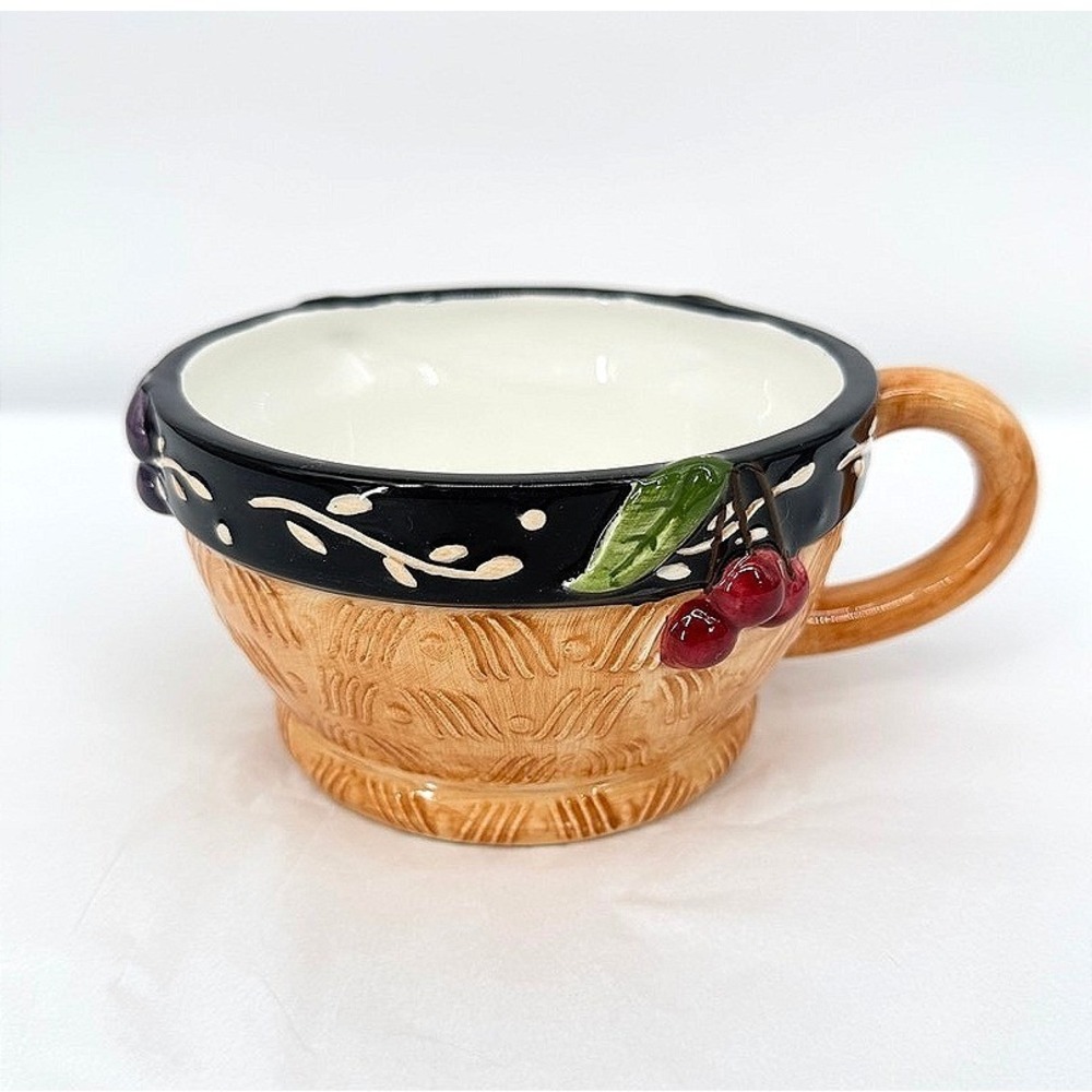 Susan Winget JCPenney Soup Coffee Cup Mug Basket Weave Fruit Ceramic Harvest